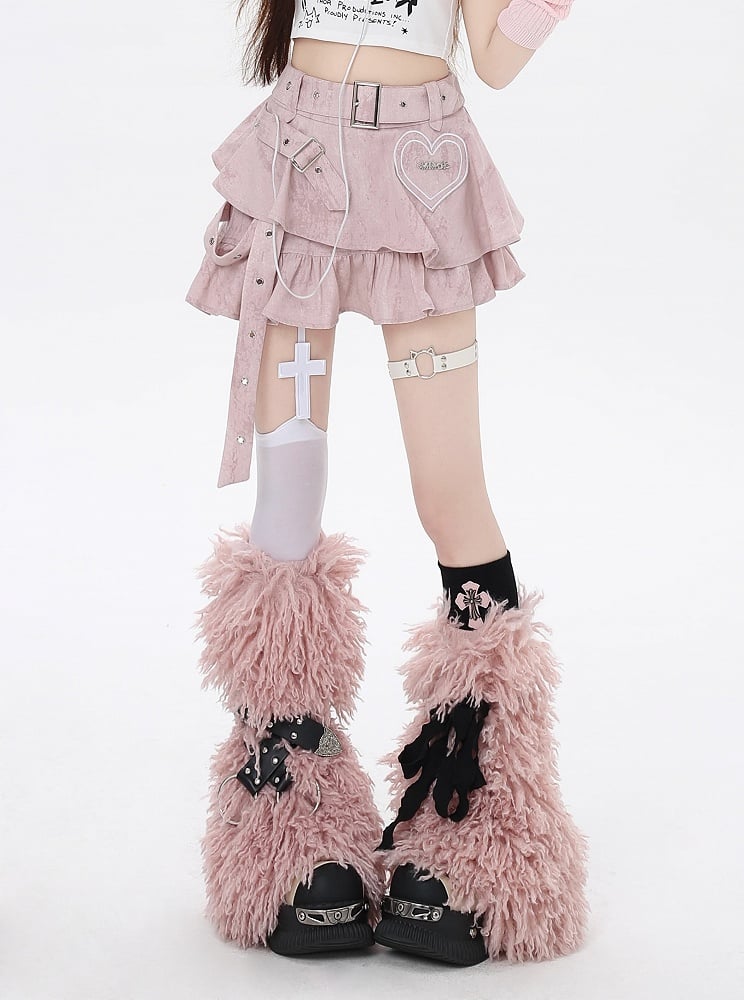 Y2K Pink Sweetheart Applique Asymmetrical Bittersweet Tiered Skirt