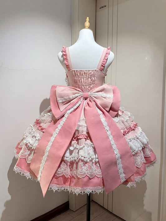 Pink Detachable Bows and Bead Details Sweet Tiered Skirt Lolita Dress