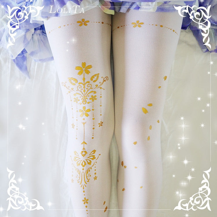 4 Options Black/White Sakura Pattern Tights