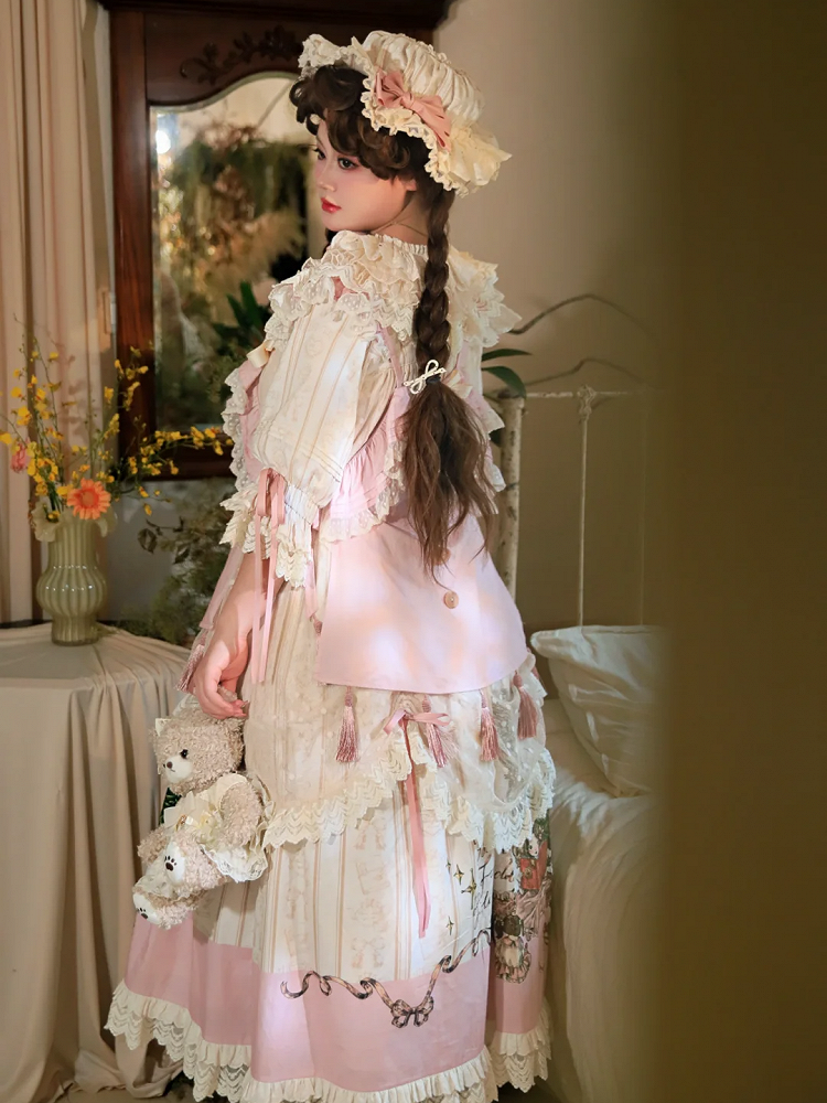 Plus Sizes Available Ruffle Round Neck Drawstring Overlay Sweet Lolita Cotton Dress