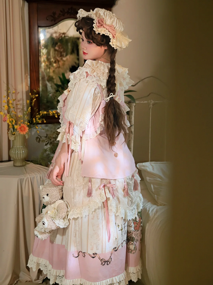 Plus Sizes Available Ruffle Round Neck Drawstring Overlay Sweet Lolita Cotton Dress