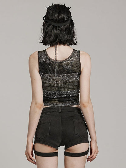 Black and Green Punk Daily Striped Vest