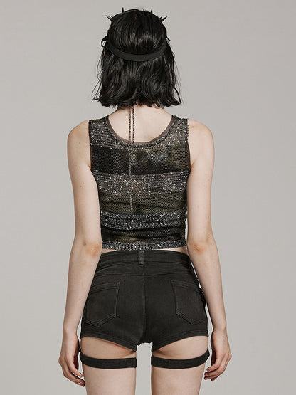 Black and Green Punk Daily Striped Vest