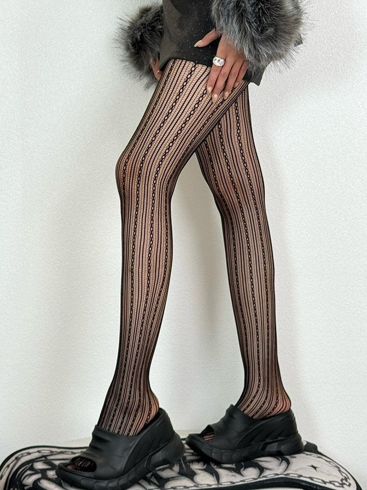 Brown/Black/White/Gray Wasteland Punk Striped Pattern Tights