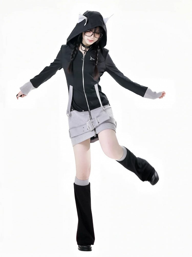 Black and Gray Colorblock Design 45CM Knitted Leg Warmers