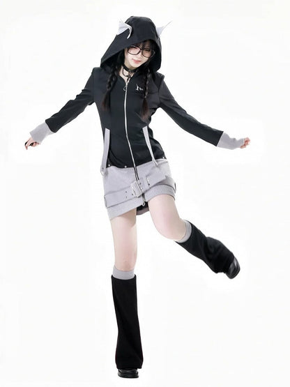 Black and Gray Colorblock Design 45CM Knitted Leg Warmers