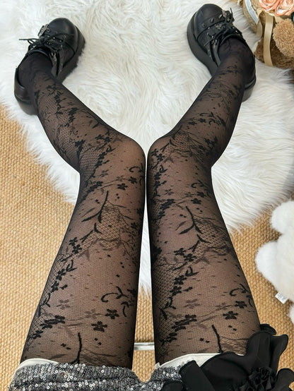 Black Floral Pattern Tights