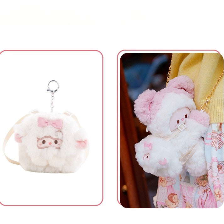 White&Pink Plush Cute Mouse Backpack/Crossbody Bag + 2 Options Backpack Keychain Small/Middle Size