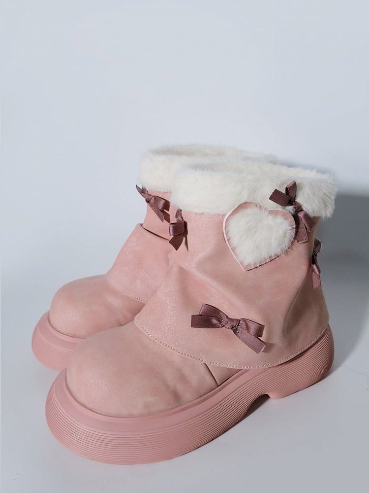 Bow Accents Pink Sweet Winter Boots