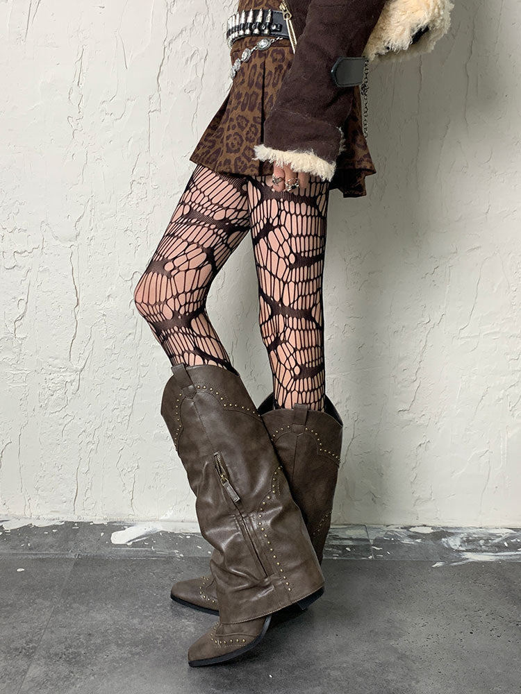 Black Gothic Asymmetrical Design Hollow-out Tights