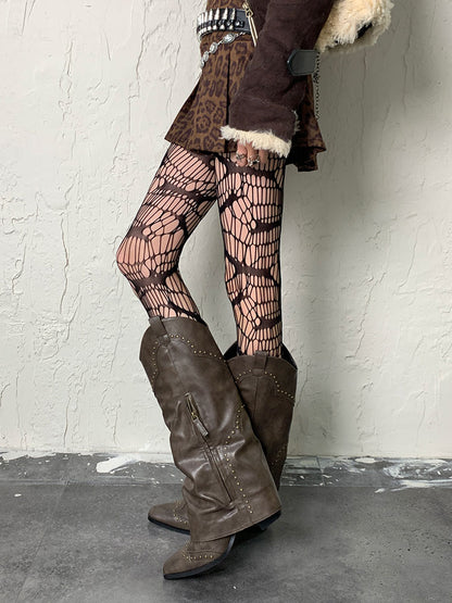 Black Gothic Asymmetrical Design Hollow-out Tights