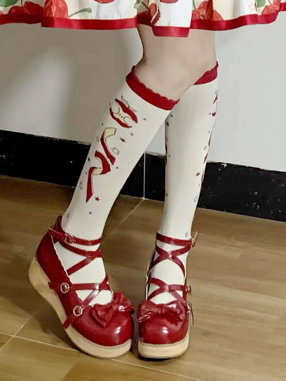 Red Apple Christmas Lolita Calf Socks