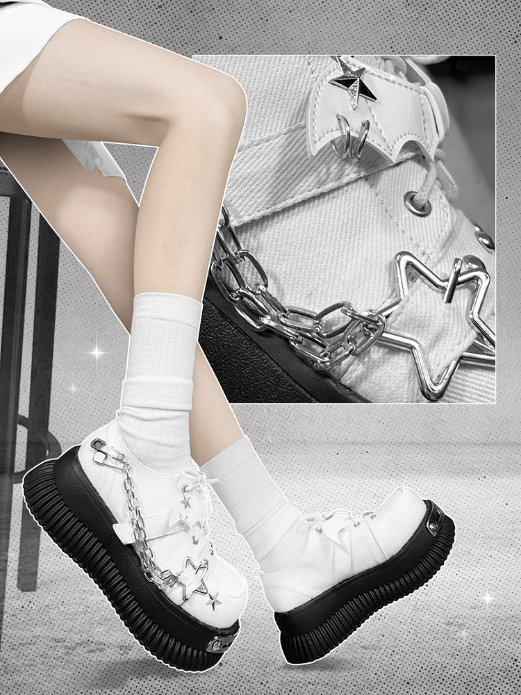 Star-shaped Studs and Chains Gothic White Bat Wings Platforms Punk Shoes