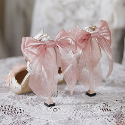 Pink Floral and Bowknot Pointed Toe Hime Lolita High Heels