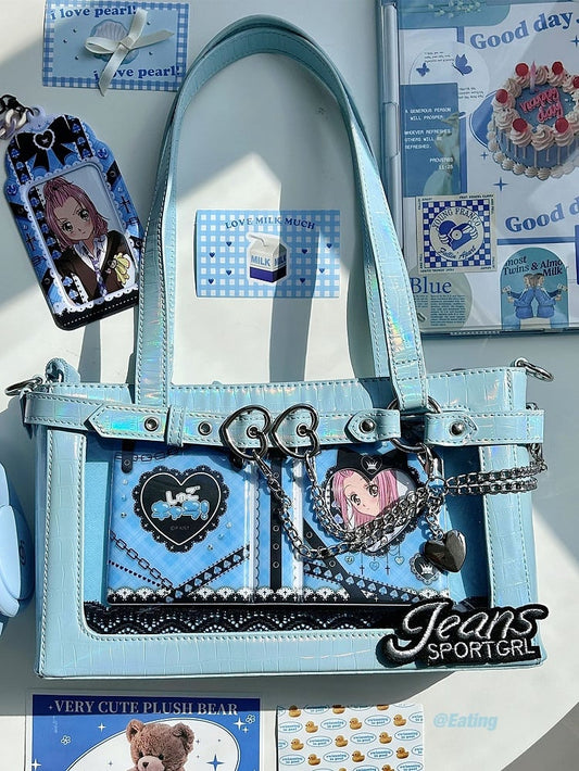 Detachable Chains Blue Ita Shoulder Bag