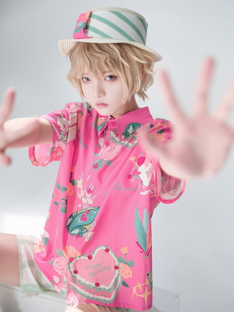 Summer Playful Pink Printed Shirt