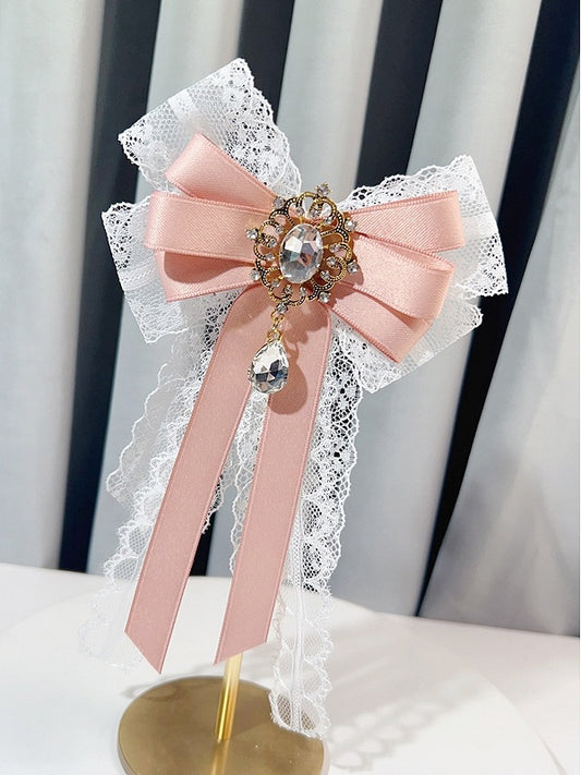 Pink/Blue/Green Lace Detail Rhinestone Decorated Bow Tie