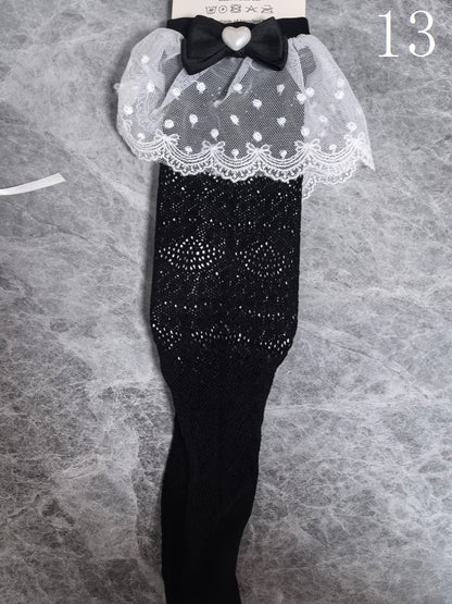 14 Options Black/White Lolita Calf Socks With Bowknot Details And White Lace Cuffs