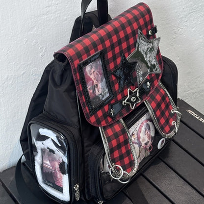 Black And Red Detachable Bunny Ear Ita Backpack With Card Holder Charm