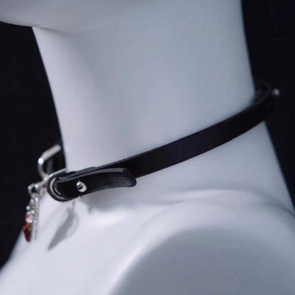 Black and Red Handmade Heart Pendant Gothic PU Choker