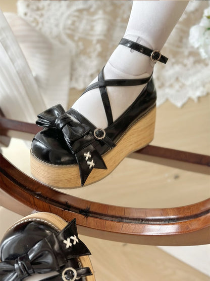 Black Bow at Top Crisscross Design Sweet Lolita Platforms