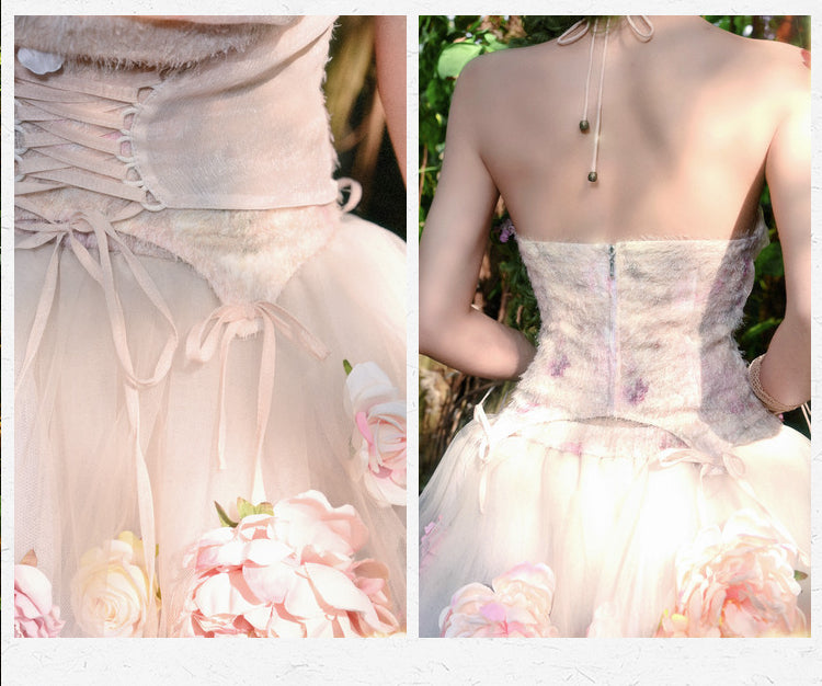 Floral Fairy Cowl Neckline Self-tie Halter Neck Top