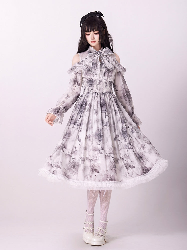 Jirai Kei Dress Work-Ready Elegant Floral Print Dress
