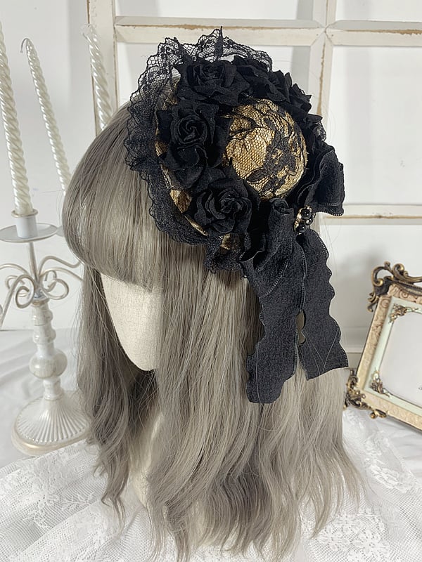 Floral Design Gothic Elegant Bowknot Mini Hat