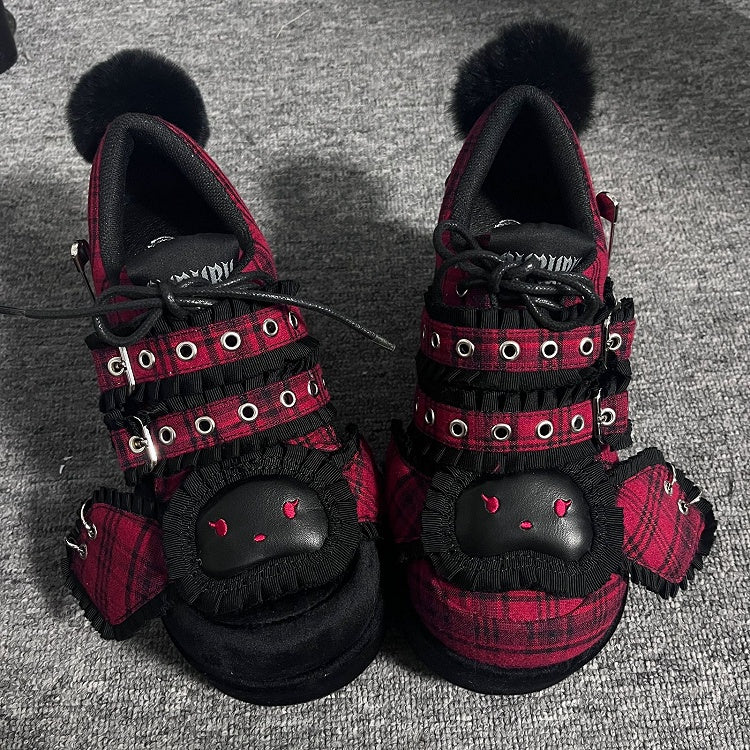 Punk Bunny Red Plaid and Black Y2K Platforms