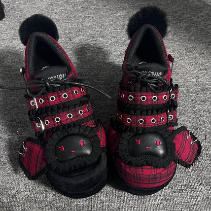 Punk Bunny Red Plaid Y2K Platforms