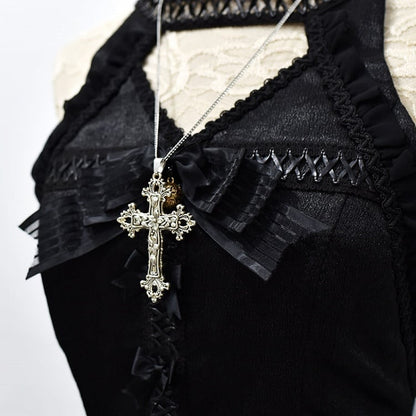 Gothic Cross Pendant Silver Necklace