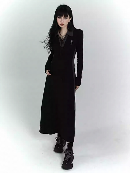 Gothic Black Dress with Lace-up Detail at Front