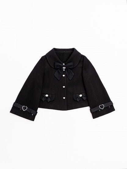 Jirai Kei Black Detachable Faux Fur Collar and Cuffs Landmine Style Coat
