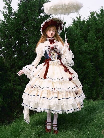 Snow White Vibes Dark Blue and Red Boned Corset Top + Tiered Skirt Gorgeous Hime Lolita Full Set