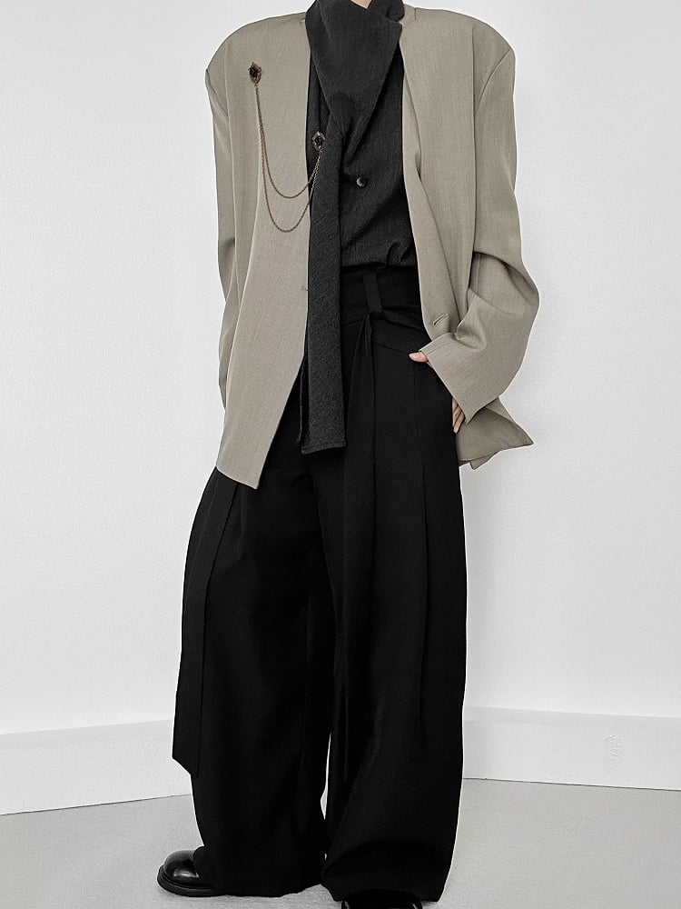 Ouji Lolita Black Wide-Leg Pants with Side Ribbons & Two-Button Fly