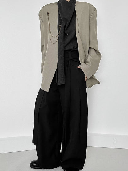 Ouji Lolita Black Wide-Leg Pants with Side Ribbons & Two-Button Fly