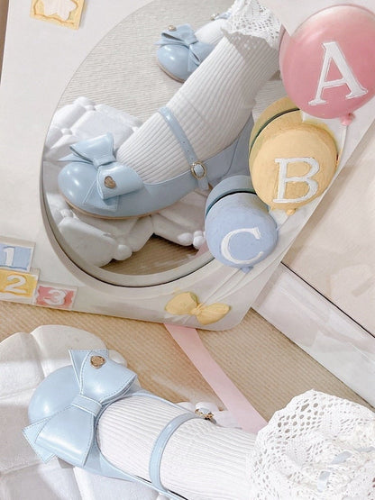Bow at Top Blue Round Toe 3cm Heel Sweet Mary Janes