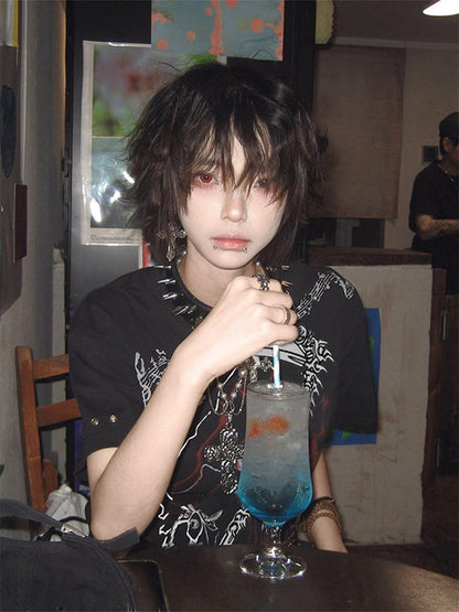 Dark Vintage Black T-Shirt with Grim Reaper Print