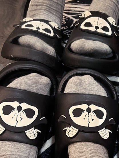 Black and White Grim Reaper Applique Gothic Summer Slippers