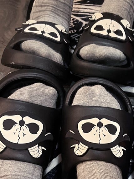 Black and White Grim Reaper Applique Gothic Summer Slippers