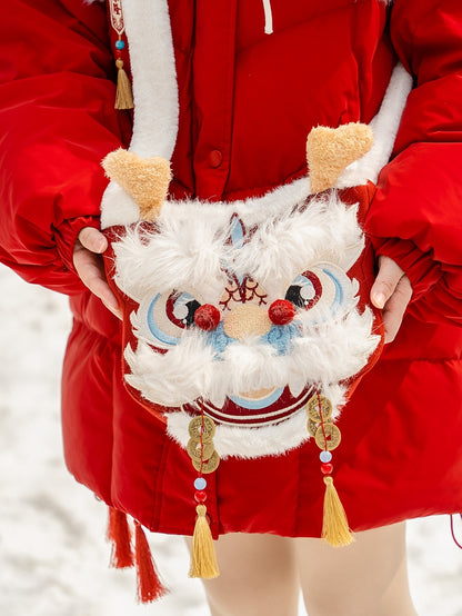 White and Red Dragon Crossbody Tassels Decorated