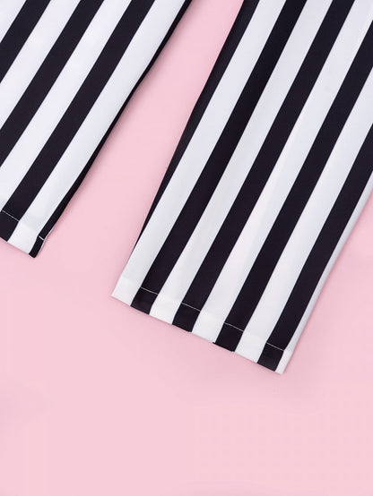 Ouji Fashion Clown Vibes Corset Belt High Waist Black and White Striped Pants