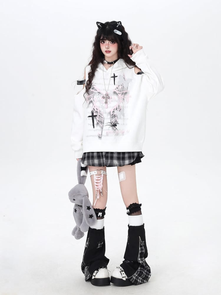 Y2K Style Plaid Leg Warmers in Black & White / Red & Black Colorblock with Star Appliques