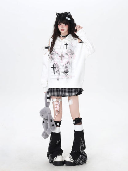 Y2K Style Plaid Leg Warmers in Black & White / Red & Black Colorblock with Star Appliques