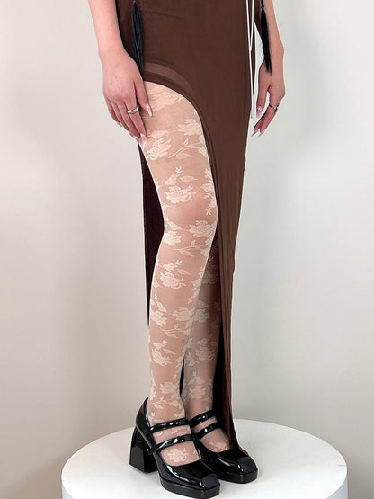 Nude/Khaki Y2K Rosette Pattern Tights