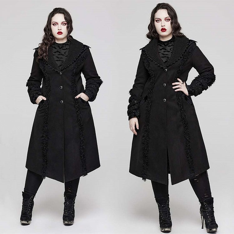 Plus Size Goth Black Plush-strips Coat