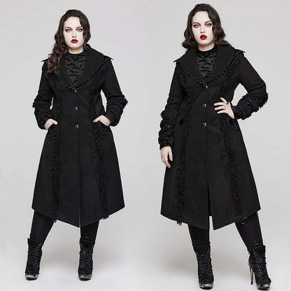 Plus Size Goth Black Plush-strips Coat