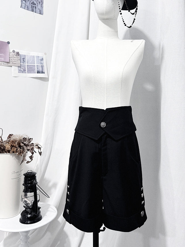 Ouji Lolita Steampunk Five-Piece Set - Waistcoat + One-shoulder Cape + Shorts + Belt + Feather Brooch