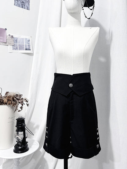 Ouji Lolita Steampunk Five-Piece Set - Waistcoat + One-shoulder Cape + Shorts + Belt + Feather Brooch