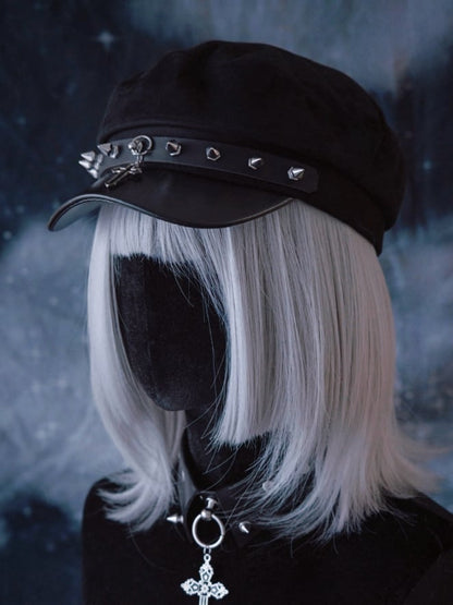 Punk Cross and Studs Black Gothic Hat